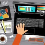 Flat design of creative office workspace